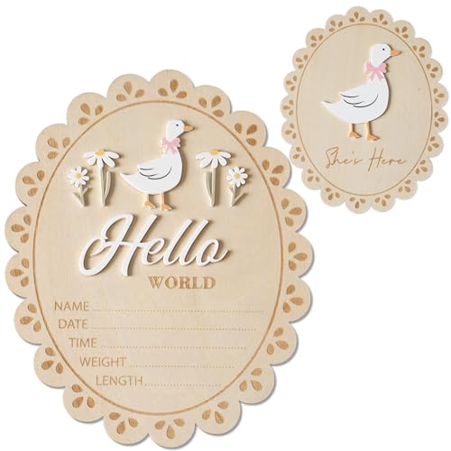 Image of MEMOLEBIA Baby Announcement Sign, Hello World Newborn Sign for Hospital, She’s Here Card, Baby Announcements Ideas, Newborn Photography Props Double-Sided (HW1)