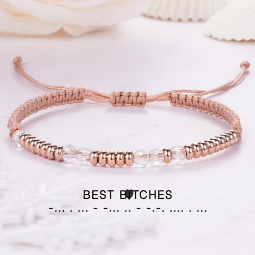 Btysun Morse Code Bracelets for Women Christmas Gift Stocking Stuffers for Teens Pink Braided Bracelets Inspirational Best Friend Birthday Gifts for Her High School Graduation Gifts for Her 2025 Mom Bracelet Jewelry