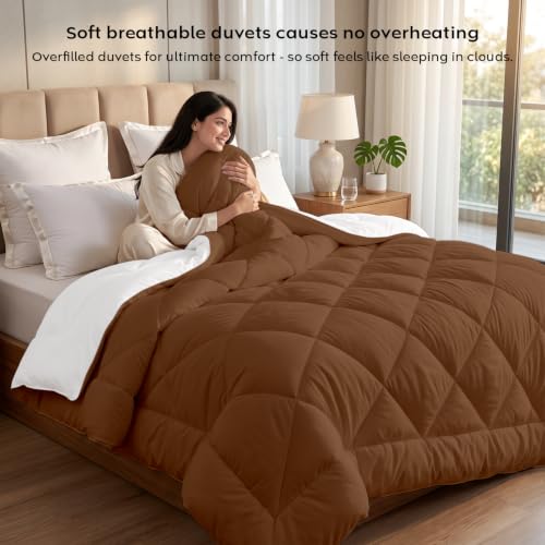 Image of AYKA Reversible Comforter 220 GSM Microfiber Reversible AC Comforter /Blanket for Winter /Quilt /Duvets for Queen Size Single Bed Comforter (60 * 90, Brown & White)| TC - 220