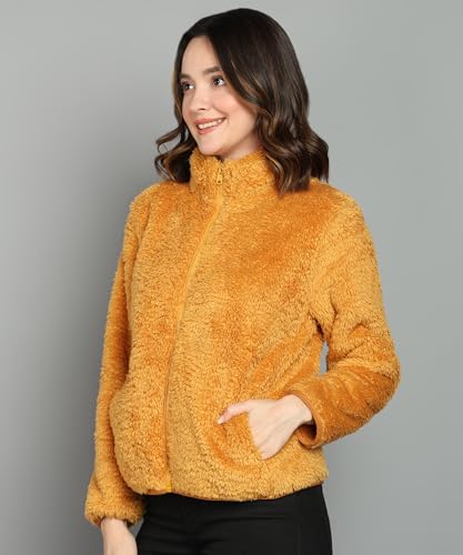 Image of Alan Jones Clothing Women's Fluffy Yarn Fleece Full-Zip Jacket | Soft Lightweight Warm Outerwear with Stand Collar & Piping at Hem & Cuffs