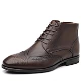 Holy dove Mens Brogue Wingtip Oxford Leather Formal Lace-Up Dress Boots with Side Zipper - Chukka Boots Coffee Brown Size 8