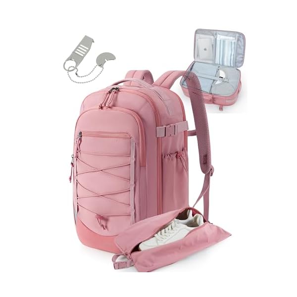 BAGSMART-Carry-On-Travel-Backpack-173-Inch-Large-Travel-backpack-Carry-On-Flight-Approved-Anti-theft-Personal-Item-Backpack-Travel-Bag-With-Shoe-Bag-30L-Water-Resistant-Casual-Daypack-Pink BAGSMART Carry On Travel Backpack, 17.3 Inch Large Travel backpack Carry On Flight Approved, Anti-theft Personal Item Backpack Travel Bag With Shoe Bag, 30L Water Resistant Casual Daypack, Pink
