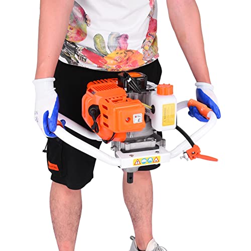 HshDUti HshDUt - Pelleuse à gaz 63 CC 2 temps - 6000 tr/min - Refroidie par air - Sans fil - Tarière robuste - Pour la ferme, le jardin, les plantes - Orange