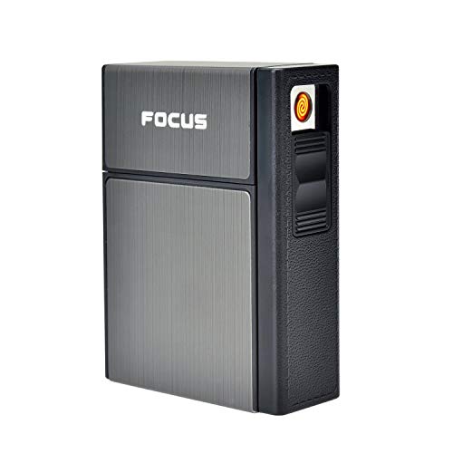 Lynlon Étui à cigarettes 2 en 1 en aluminium avec briquet électronique [ Noir ] | Design élégant en aluminium avec briquet électronique rechargeable