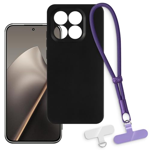 OAGELIM 2-in-1�ی�P�[�X�ƃ��X�g�X�g���b�v Xiaomi 15T 5G �Ƃ̌݊������� ���O���\�ȃ��j���[�h�t���d�b�J�o�[�A����~�ߕ����h�~�O���b�v�n���h�� (�u���b�N + �p�[�v��)