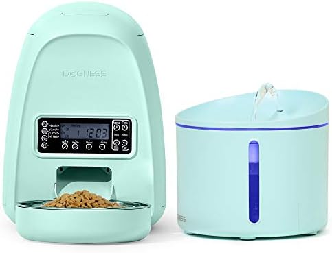 Cat Feeder and Water Dispenser, Dogness Automatic Cat Feeder and Water Dispenser in Set 2 Packs for Small Medium Pets Puppy Kitten (Green)