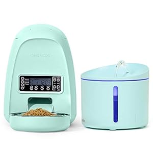 Cat Feeder and Water Dispenser, Dogness Automatic Cat Feeder and Water Dispenser in Set 2 Packs for Small Medium Pets Puppy Kitten (Green)