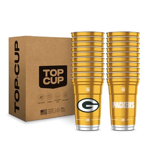 Top Cup NFL Green Bay Packers 20 oz Reusable Aluminum Cups 20 Count | Officially Licensed Durable Reusable & Recyclable Made in USA