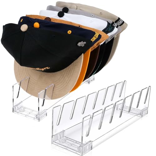 ZYBIDEAL Hat Stand for Baseball Caps, Removable Acrylic Hat Organizer for 14 Baseball Caps, Hat Racks Display and Storage for Closet, Bedroom, Dresser, Office (Clear, 2 Pack)