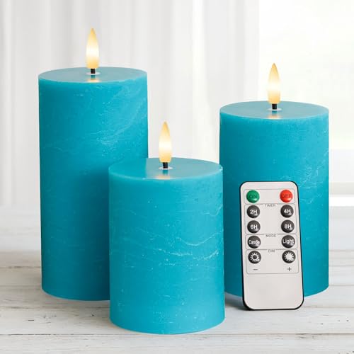 Image of Teal Flameless Candles, Wax Battery Operated Candles with Remote