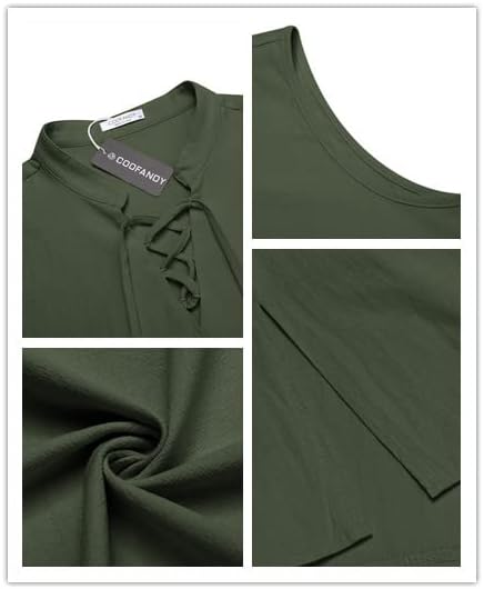 COOFANDY Men Tank Top Cotton Linen Beach Sleeveless Shirt Lace Up Bohemian Hippie Renaissance Pirate Kilt Medieval Tunic - Image 5