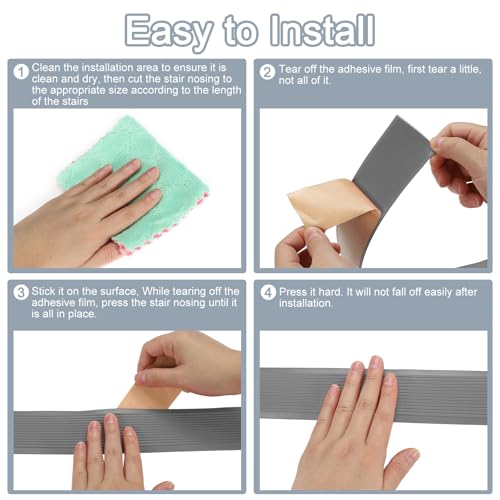 QUARKZMAN 3.2ft Treppenkantenprofil, 4mm PVC Selbstklebender Treppenkanten-Schutz Treppenabschluss Treppenstufenkantenverkleidung für den Außen- und Innenbereich, Grau.