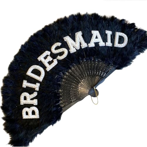 KMGDM Abanico de boda con plumas para novia, esposa, dama de honor, abanico vintage con plumas para bodas, bailes, fotografía