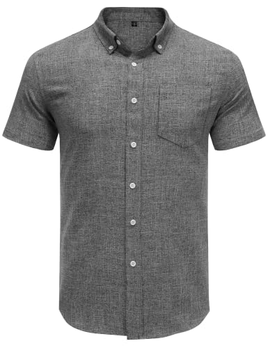 Astoseu Mens Linen Shirts Short Sleeve Regular Fit Classic Beach Summer Casual Button Down Shirts Black L #TOP1