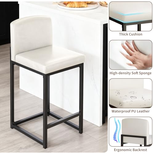 Butacos modernos Garvee, set de 2 unidades, altura de barra 24,8 pulgadas, tapizados en cuero sintético PU con respaldo, para isla de cocina, bar o mostrador, color blanco miniatura 7