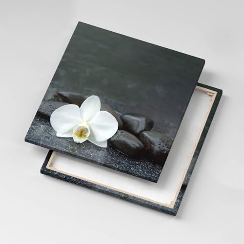 Tableaux 60x60cm Pierres Zen fleurs blanches Wallfluent
