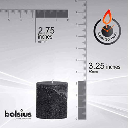 Bolsius Rustic Anthracite (Black) Unscented Pillar Candles - 2.75" X 3.25" Decoration Candles Set Of 3 - Clean Burning Dinner Candles For Wedding & Home Decor Party Restaurant Spa- Aprox (80X68M) #TOP1