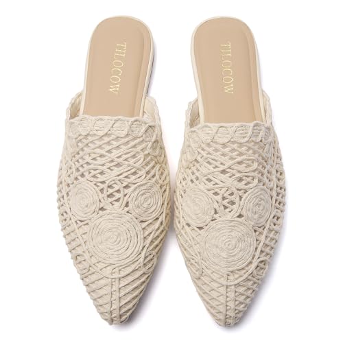 Image of Tilocow Women's Pointed Toe Flat Mules Backless Slip On Loafers