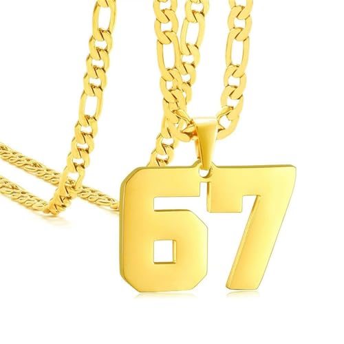 GAUEIOUR Number 67 Necklace Football Baseball Basketball Personalized Sports Star Stainless Steel Gold Digital Pendant Mens Necklace Sports Trend Commemorative Lucky Number 67 Jewelry Gift
