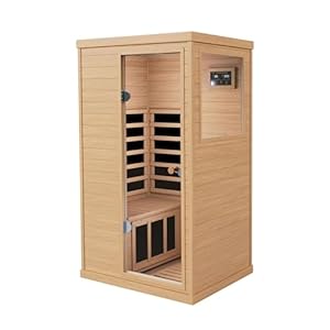 Far Infrared Wooden Sauna Room, 1-Person Size Right Bench, with 1050W, 6 Heating Plates, 10-15 Minutes Pre-Warm up