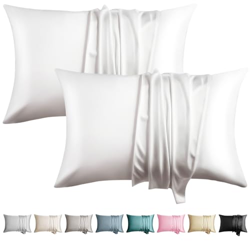Image of 100% Silk Pillowcase for Hair and Skin Toddler Size 2 Pack Mulberry Silk Pillow Case 13 x 18 Inches Highest 6A Silk Kids /Travel Pillow Cover Soft Breathable Cooling with Hidden Zipper, White