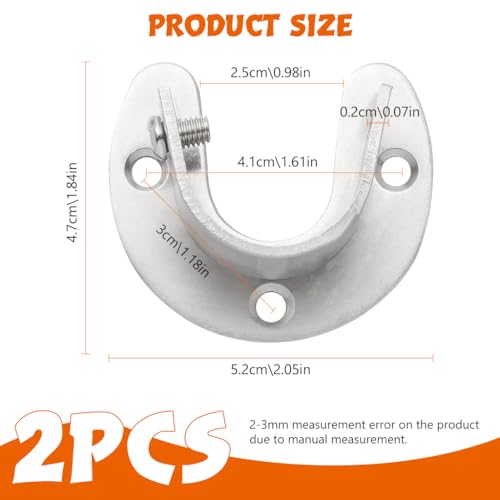 Image of HASTHIP 2Pcs Wardrobe Rod Holder 1-1 /3 Inch Stainless U-Brackets | Secure Hanger Rod End Supports, Neat Clothes Storage, Stainless Steel Build, 2 Pcs with Screws, Easy Mounting, Simple Care