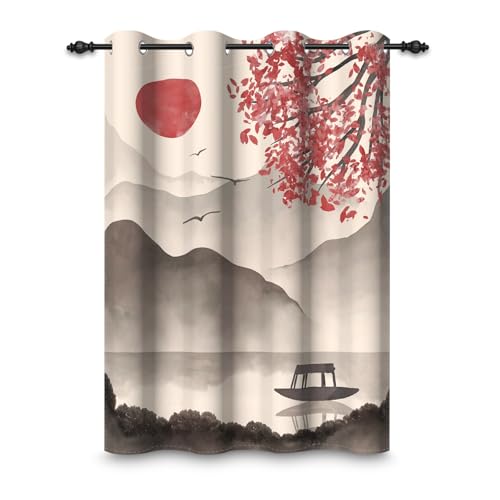 Cortina opaca de 132x214 cm con ojales y diseño de pintura china tradicional 3
