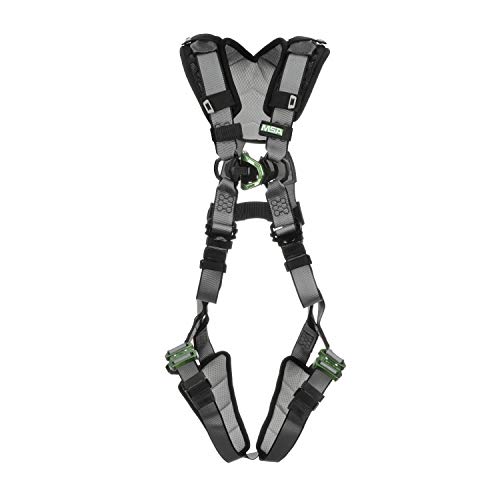 Image of MSA V-FIT Standard Safety Harness - Polyester & Nano-Technology Treated Web Full Body Harness Back, Shoulder Padding, Gray