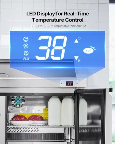 Image of VEVOR 48 inchW Commercial Refrigerator, 12.5 Cu. Ft Sandwich Prep Refrigerated Table, Mega Top Food Prep Fridge with 12 Pans and Cutting Board, Stainless Steel Salad Prep Cooler for Restaurant, Food Truck | 12.5 Cu Ft 2-Door Salad Prep Cooler, Fast Cooling, Mega Top, Cutting Board, Stainless Steel Body, for Restaurant, Food Truck