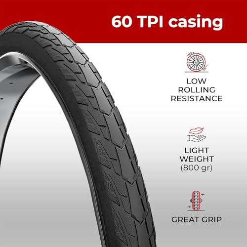 Fincci Pair 700x40c Bike Tires – Foldable 42-622 ETRTO with Nylon Antipuncture Protection, 60 TPI for Road, MTB, Hybrid, and Touring Bikes – Pack of 2