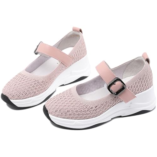 Women's Knitting Rhinestones Wedge Arch Support Mary Jane Walking Shoes Adjustable Hook Loop Breathable Slip-On Comfortable Non-Slip Platform Dress Shoes for Casual Daily Dating Shop