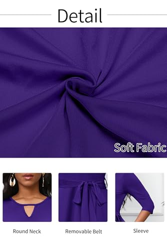 Image of CLOCOR Midi Dresses for Women Casual A-Line Fit and Flare Dress Crewneck 3 /4 Sleeve Keyhole Cocktail Party Church Dress