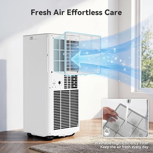 Image of 10000 BTUs Quiet Portable Air Conditioner, Cools Rooms up to 450 Sq. Ft, 4-in-1: AC /Dehumidifier /Fan /Sleep Mode, 24-Hour Timer, 26-Ft Remote Control, Window Kit Included