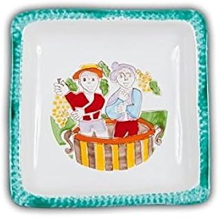 Hand Painted Italian Ceramic Desimone Square Plate - Grape Stompers - Handmade in Sicily