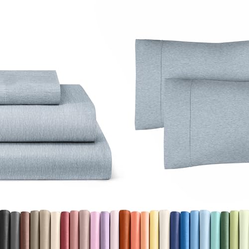 CGK Linens Heathered Blue 3-Piece Sheet Set & Pillowcase Bedding Bundle (Twin XL Size) - Complete Twin XL Sheet Set & 2 Pillowcases w/ Deep Pockets up to 16 inches - Hotel Luxury Quality - Breathable &