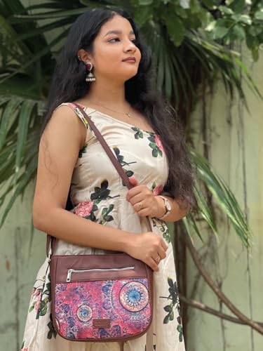 Image of ZOUK Women's Handcrafted Pink Chakra Printed U Shaped Sling Bag