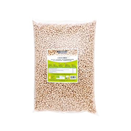 Oltresole, Bio-Kichererbsen 5 kg, Bio-Hülsenfrüchte aus kontrolliertem Anbau, ideal für Suppen, Salate, Cremesuppen und gesunde Rezepte, Sparpackung