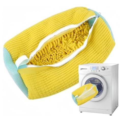 Xicennego Shoes Wash Bag Built in Zipper, Laundry Bags for Shoes with Soft Chenille Fabric, Large Yellow Shoes Washing Machine Bag 16'' X 7'' Cover