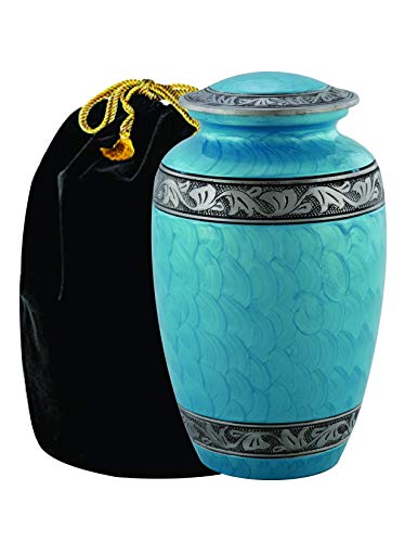 Et Expo-Trends Cremation Urns For Human Ashes Adult For Funeral, Burial | Cremation Urns For Human Ashes Adult 200 Cubic Inches- Classic Turquoise Urn With Silver Band #TOP22