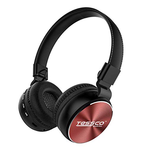 Image of Tessco (BH-390) Stereo Wireless Bluetooth Headphones Over The Ear, Lightweight Design, 360 Surround Sound HiFi (RED)