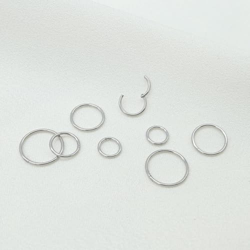 Miniatura 8 de Jagosen 18g Piercing Plata Nariz Aros Septum Acero Noxidable Quirurgico 8piezas Cartílago Pendientes De Aro Bisagra Anillos Piercing Labio Helix Nariz Plata 6mm 8mm 10mm 12mm