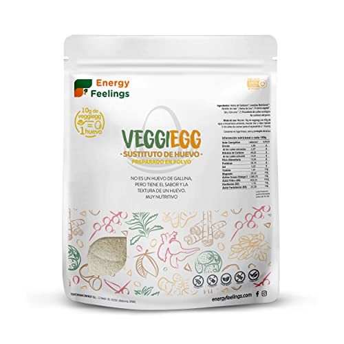 Energy Feelings Veggiegg | Huevo Vegano en Polvo | Sustituto del Huevo Vegano Sin Gluten | Egg Replacer Sabor y Textura de Huevo | Ideal para cocinar Tortillas y Crepes | 360g