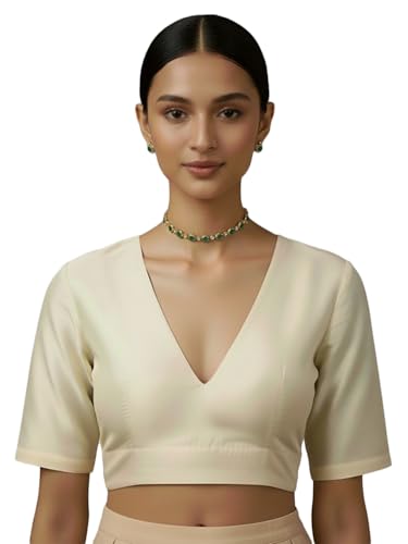 Image of Thevasa Women's Everyday Divine Depth V Neck Half Sleeves Blouse