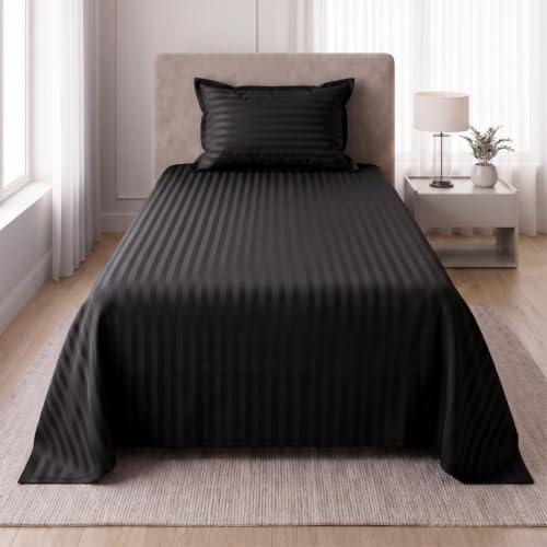 Image of Living Roots Glace Cotton 180 TC Single Bedsheet with 1 Pillow Cover |Single Size 60 x 90 Inches |Soft, Breathable & Durable |Fits Mattress up to 4 Inches |No Colour Bleeding (Black)