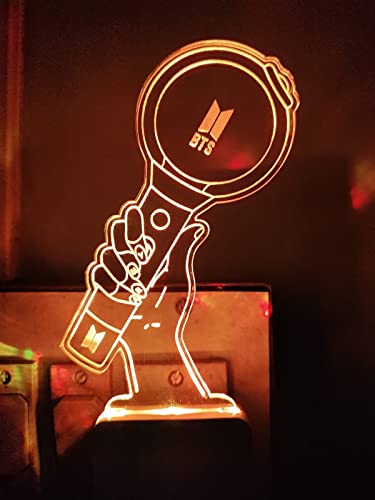 Image of 3D Optical Illusion BTSs3 Acrylic Night Lamp, 7 Colors RGB Auto Color Changing Led Plug and Play Night Light Lamp (Acrylic, Multi Color, Pack of 1) (BTSs3)