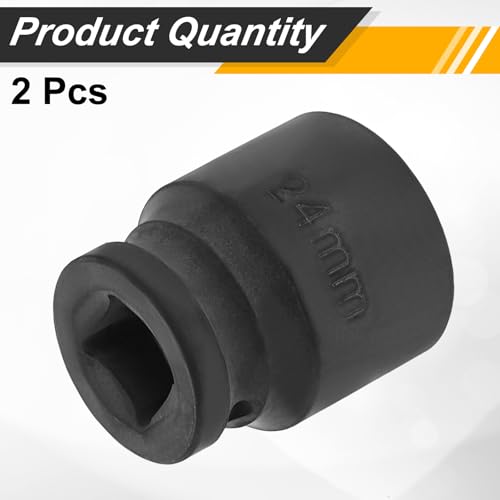 Image of HARFINGTON 2pcs 1 /2 inch Drive x 24mm Shallow Impact Socket 12-Point Metric CR-V Steel Spindle Nut Impact Flip Sleeve for Home Auto Nuts Bolts Repair