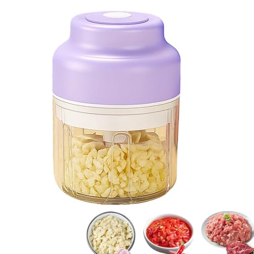Picadora de ajo eléctrica, picadora de ajo, picadora de cebolla, mini picadora de verduras portátil for jengibre, chile, fruta, carne(Purple,250ml)