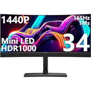 INNOCN 34M1R 34″ Mini LED Curved Ultrawide Gaming Monitor 3440 x 1440p 165Hz PC Computer Gaming Monitor, USB Type C Power Delivery, HDMI, DP, Stereo Speakers, Charger Pad, Black