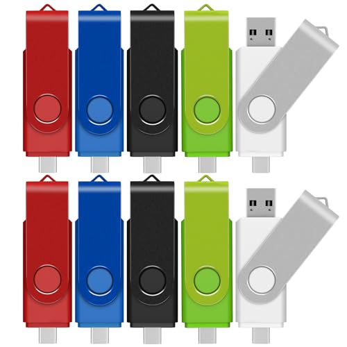 TEWENE Memoria USB C de 8 GB, paquete de 10 unidades, USB 2.0 para teléfono y almohadilla, memoria para teléfono móvil 2 en 1 (USB-C y USB-A), para teléfono/tableta/teléfonos Android y ordenadores.