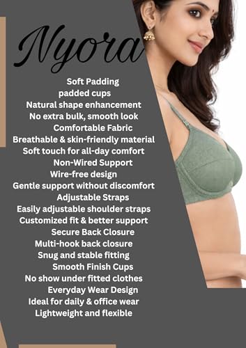Image of Women's Cotton Medium Padded Bra | Soft & Breathable Fabric | Full Coverage Everyday Comfort Bra | Adjustable Straps & Back Hook Closure